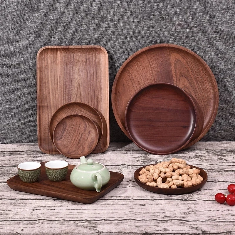 

Platters Plate Serving Dishes Trays Black Walnut Wood Plates Candy Tray Fruit Dessert Dinner Bread Pizza Food Storage Holder