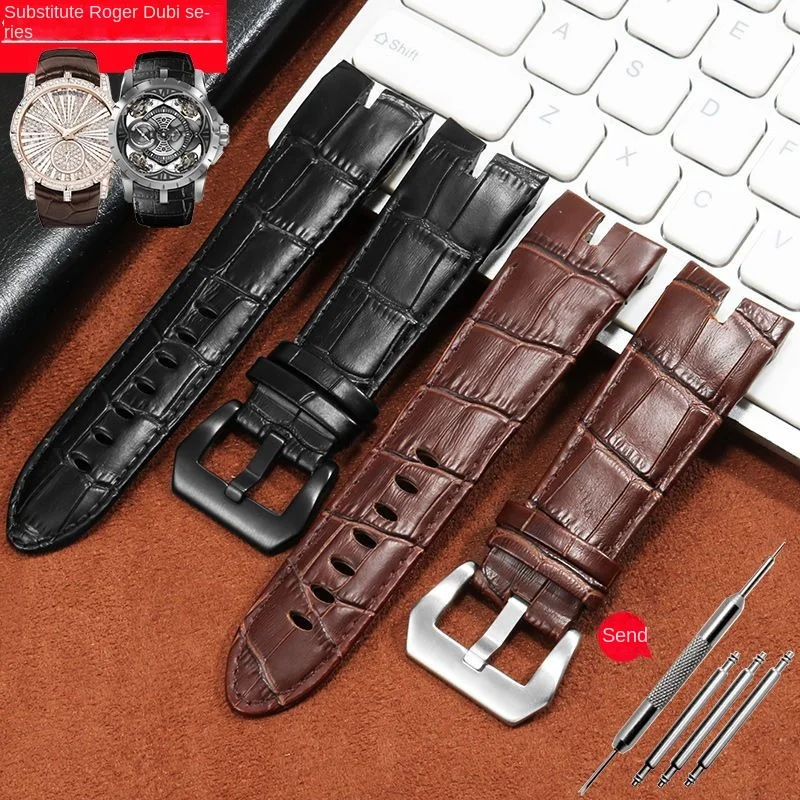 

Genuine Leather Watch Band for Roger's King Series Leather Belt Original Notch Waterproof Sweatproof watch Strap 26mm Wristband