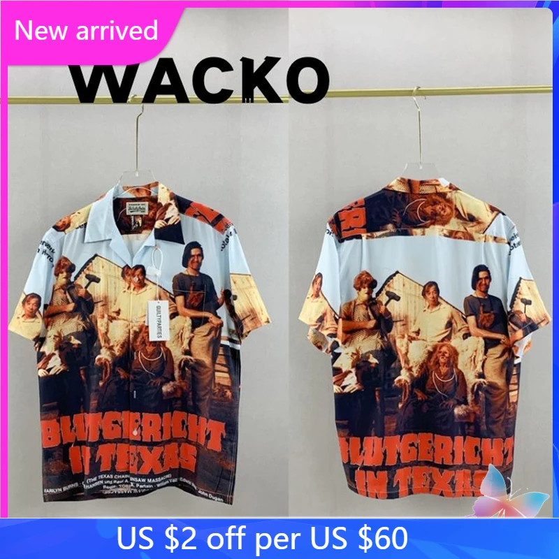 

WACKO Short-sleeved Hawaiian Casual Printed Loose WACKO Shirt T-shirt for Men