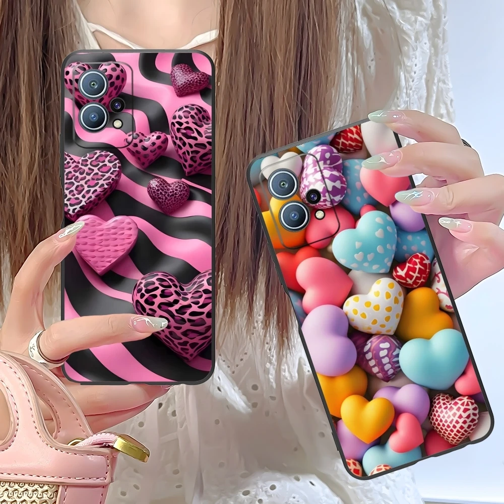 Y2K Glowing Love Hearts Mobile Phone Case for Huawei P60 P50 P40 P30 P20 P10 P9 P8 Pro Lite Plus Black Soft Cover Shell