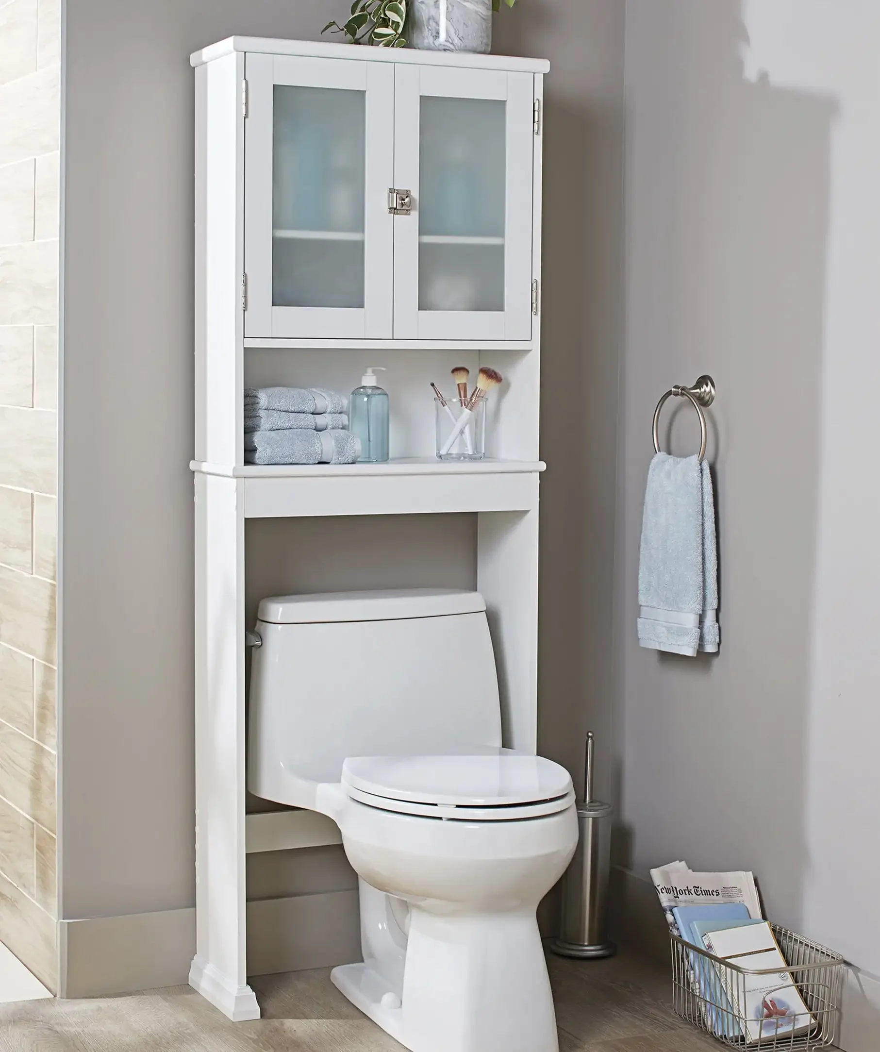 

Белый 24,62 дюйма W экономия места в ванной комнате, 3 уровня, над шкафом для хранения туалета, лучшие дома и сады
