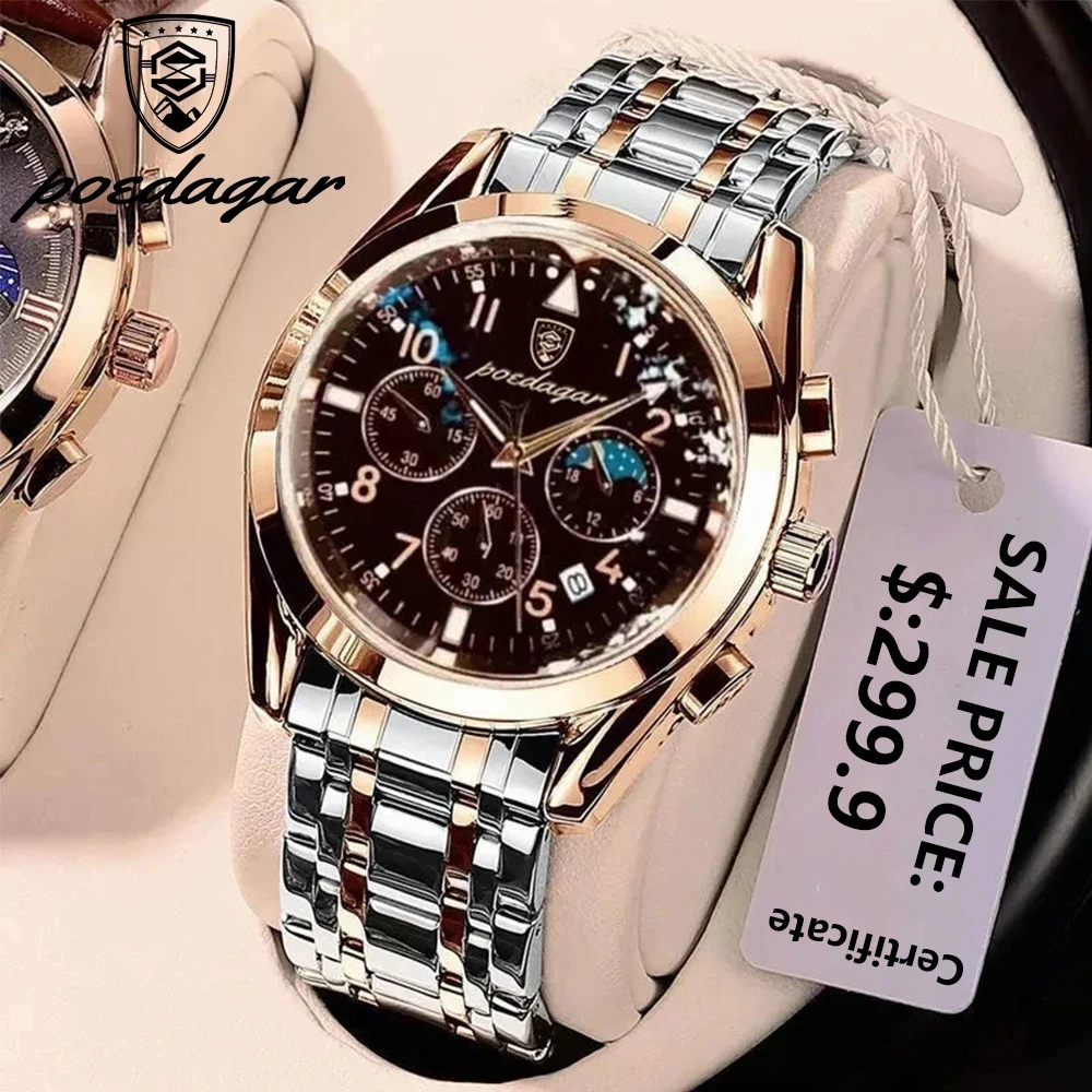 

POEDAGAR Men Watch Luxury Business Quartz Watches Stainless Stain Strap Sport Chronograph Men's Wristwatch Waterproof Luminous