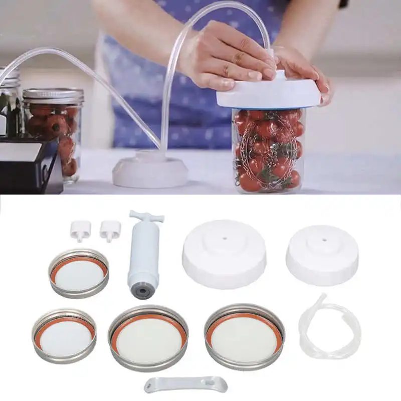Mason Jar Vacuum Sealer Kit Jar Vacuum Sealing Accessory with Hose Lid Manual Portable Vacuum Pump Food Jar Sealing Accessory