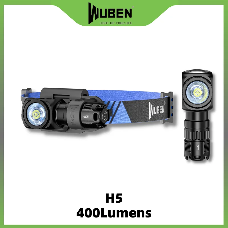 

Головной фонарь WUBEN H5 светодиодный, фонарь с зарядкой от USB, макс. 400 лм, водонепроницаемый Головной фонарь для наружного кемпинга, бега