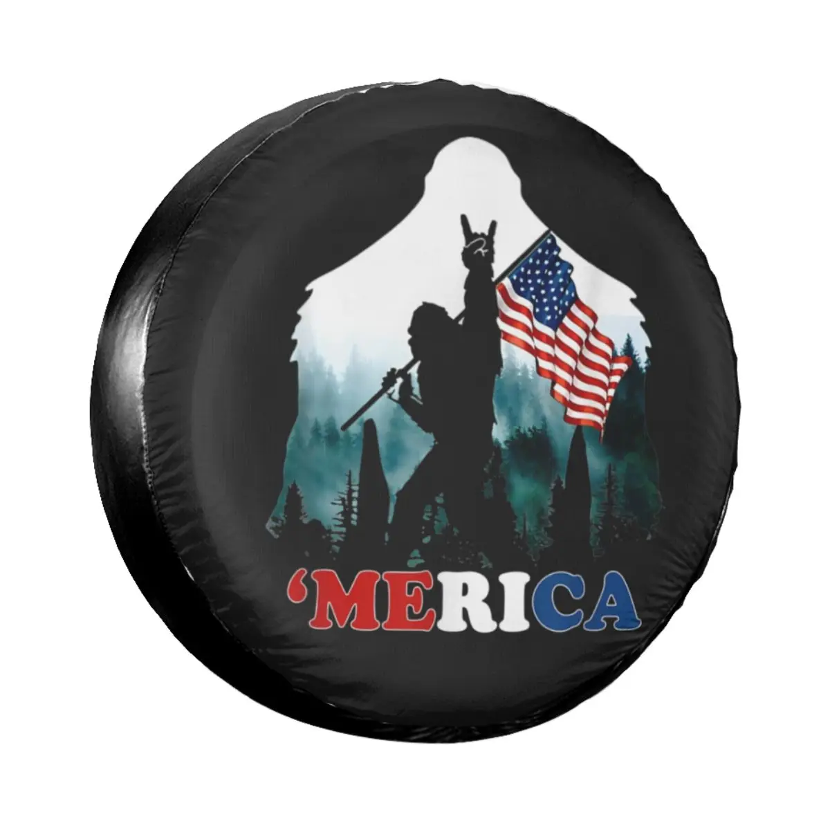 

Bigfoot Holding American Flag USA Spare Tire Cover for Jeep Pajero Sasquatch Dust-Proof Car Wheel Covers 14" 15" 16" 17" Inch