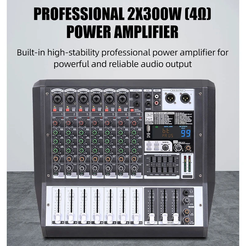 Betagear DSP600DSP800 32 бит 300 Вт X2 профессиональный аудиомикшер 48 В Phantom 46 канал 99 DSP эффектов Bluetooth USB MP3 для (art.: 3920ccfcdaf44) - 3920ccfcdaf44