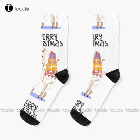 Забавные рождественские носки с ламой, мужские носки высокого качества, милые элегантные милые хлопковые носки с кавайным рисунком, подарок на заказ, красочные