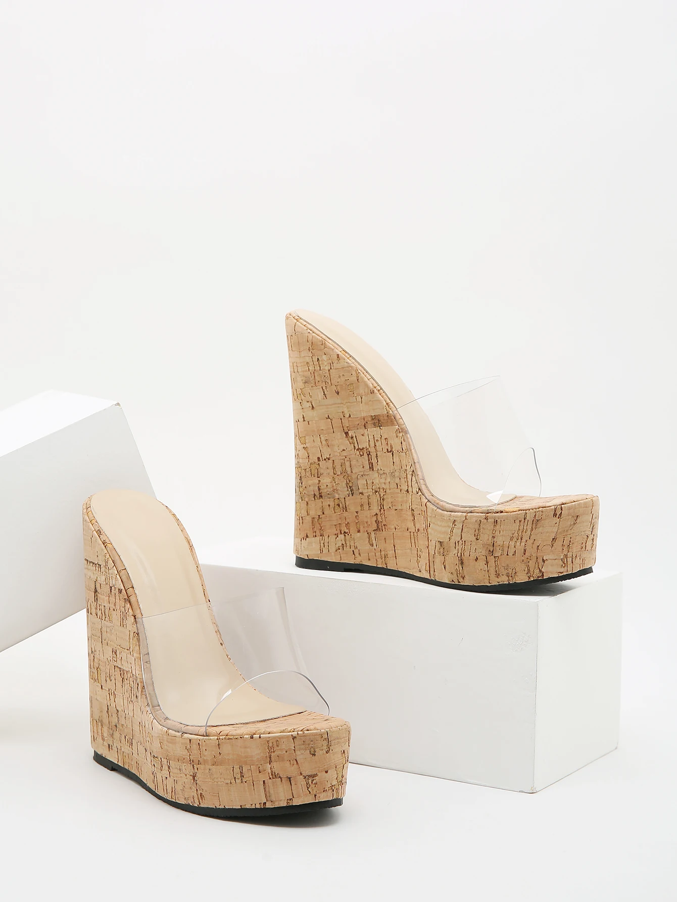 Женские прозрачные шлепанцы на танкетке повседневные уличные с круглым носком и