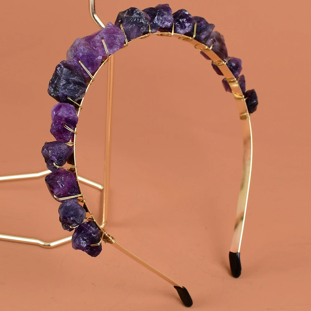 

Amethyst Crystal Crown Hair Jewelry Quartz Hoop Tiara Headband Pangen Mermaid Point Wedding Battette Bridal Hair Accessories