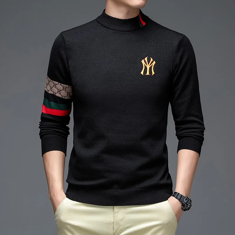 

Autum Winter Designer New Fashion Luxury Knitted Half Turtleneck Sweater High Quality Men Embroidery Warm Woolen Sweaters Casual