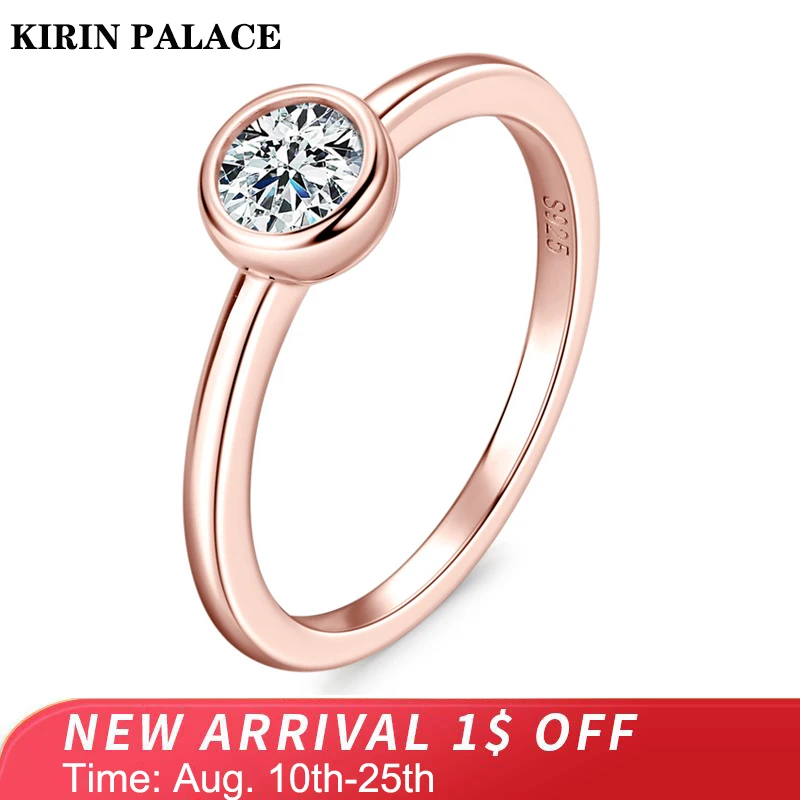 Обручальные кольца с муассанитом, 5 мм, D Цвет, круглые кольца с бриллиантом, Настоящее серебро 925 пробы, розовое золото, женские свадебные украшения