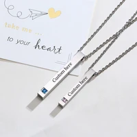 personalized vertical bar necklace women men stainless steel birthstones pendant engraved name lover couples valentine gift