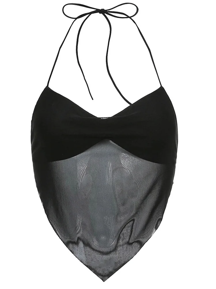 Пикантные прозрачные y2k сетчатые топы с лямкой на шее для малышей женское платье