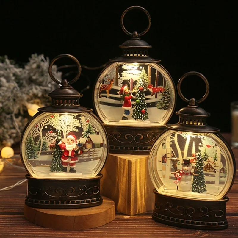 

Snow Globe Lantern Battery Operated Lighted Lantern Light for Christmas Christmas Home Decoration Santa Snowman Boy