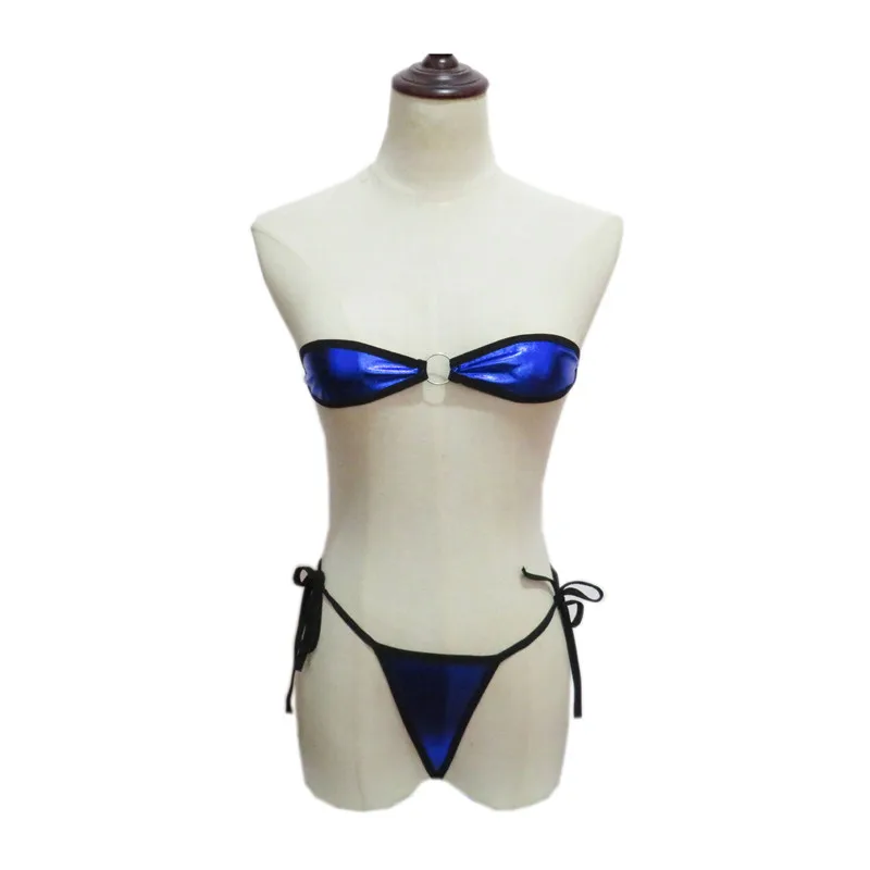 

Микро-бикини, Женский купальник бикини, лакированная кожа, Овальные, яркие, с металлическими кольцами и кружевом