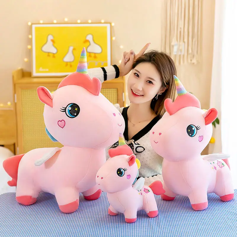 

Гигантский кавайный Единорог 90 см, плюшевые игрушки, мягкие набивные куклы, лошадь, подушка для сна для мальчиков и девочек, подарок на день ...