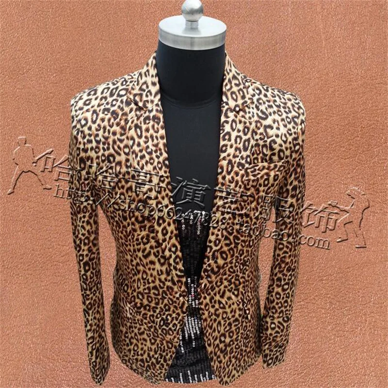 men leopard suits designs masculino homme stage costumes singers men slim blazer dance clothes jacket star style dress punk