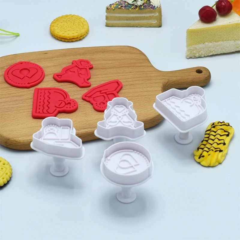 

Valentine's Day Cookie Cutter Heart Fondant Biscuits Embossing Stamp Molds Cake Decorating Tools Birthday Baking Accessories
