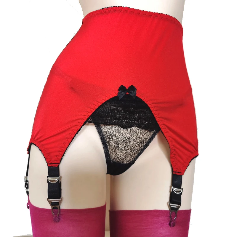 High Waist Vintage Girdle Lace Garter Belt Sexy Black Red Suspender Belt 6 Straps Metal Clip for Stockings Lingerie