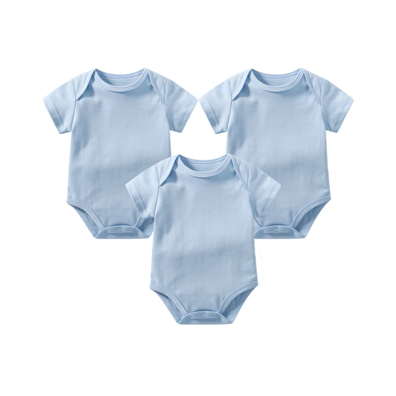 

0-24 Months Summer Baby Boys Girls Bodysuit 3 PCS Short Sleeve Plain Color 100% Cotton Rompers Newborn Baby Clothes