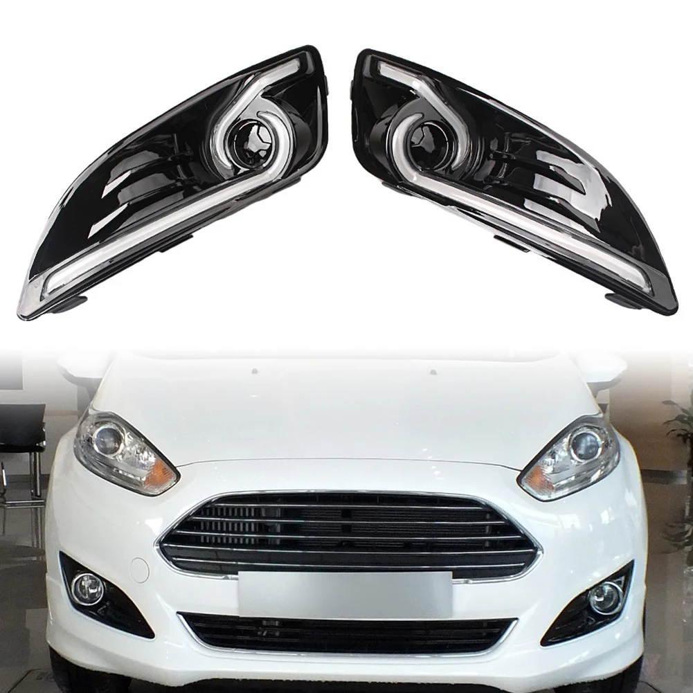 

1Pair Car LED DRL For Ford Fiesta 2013 2014 2015 Daytime Running Lamp Turn Signals Fog Light Assembly