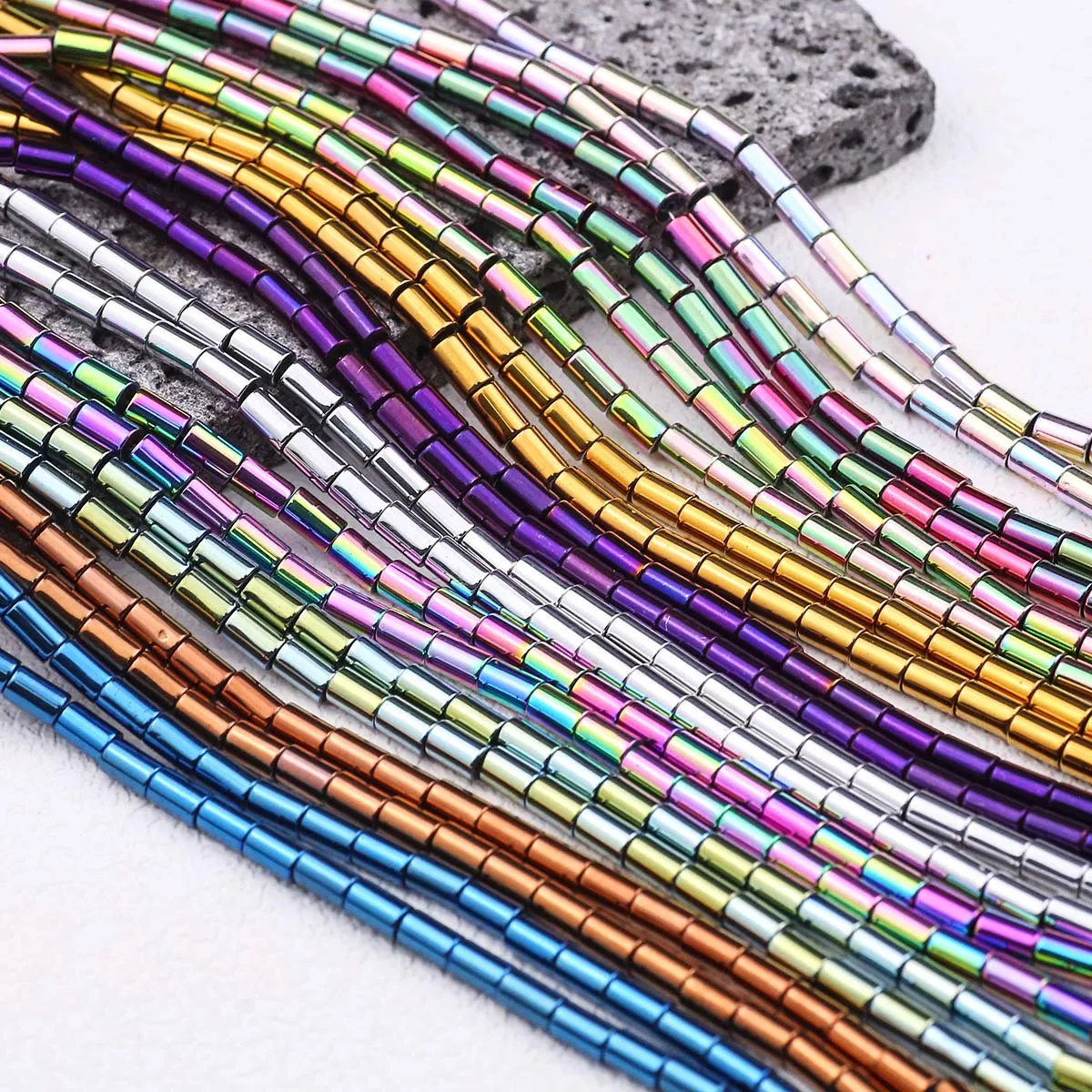 Разноцветные блестящие Распорки из гематита в форме цилиндра аксессуары для