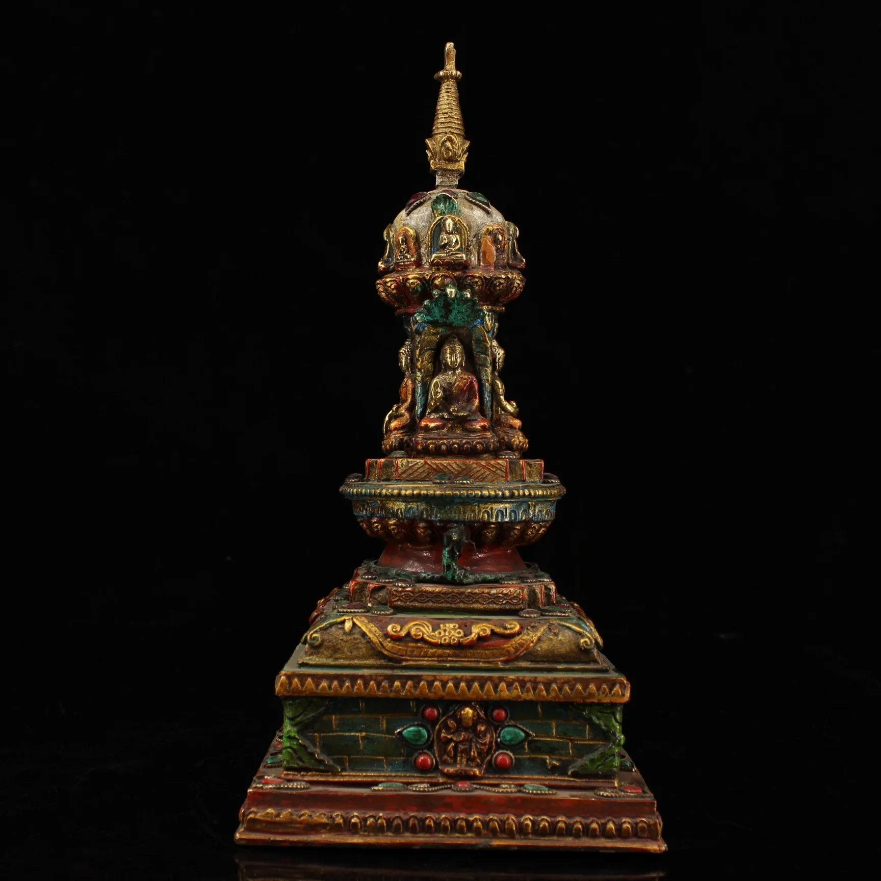 

Коллекция тибетских храмов 12 дюймов, старый Бронзовый контур в золотой мозаике, драгоценный камень с четырех сторон, Шакьямуни, ступа пагода, городской дом, Экзорцизм
