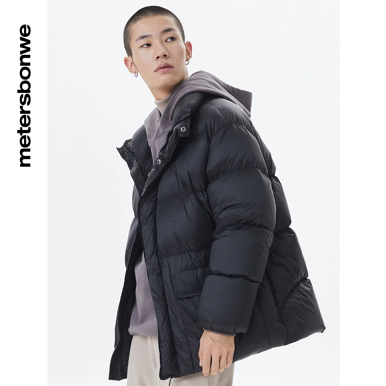 Metersbonwe Light Soft Down Jacket Men Winter Warm 90%Gray Duck Down Multi Pockets Couple Down Coat Women Loose Puffer Coat