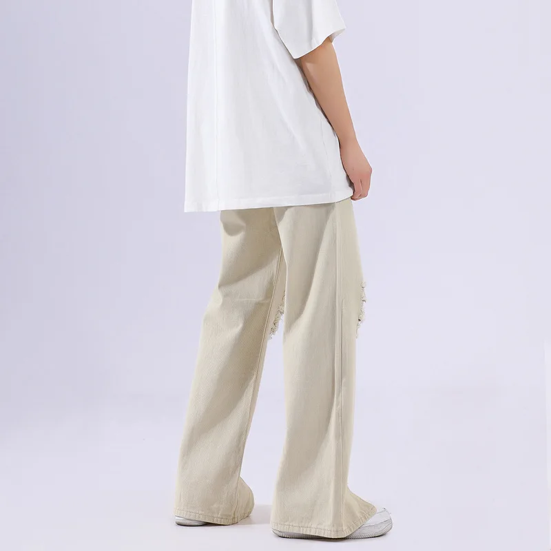 Men Jeans American High Street Ripped Jeans Men's Ins Trousers Slit Straight Pants Couple Casual Trousers INS Hot Sale HIP HOP