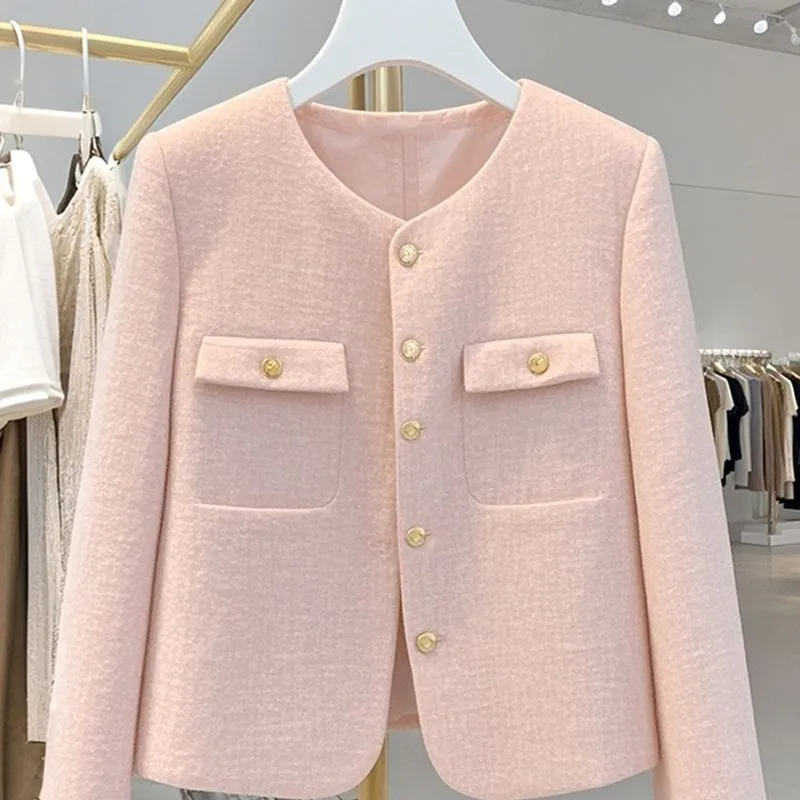 Limiguyue маленькое ароматное розовое короткое пальто для женщин высококачественная