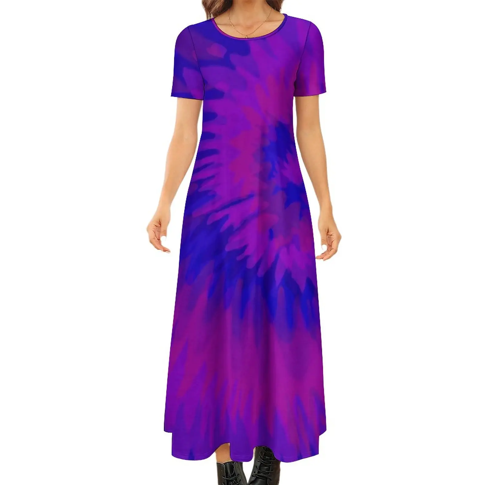 

Женское платье с коротким рукавом, сине-Фиолетовое Платье макси с абстрактным принтом в стиле ретро, длинное пляжное платье в стиле бохо, Одежда большого размера
