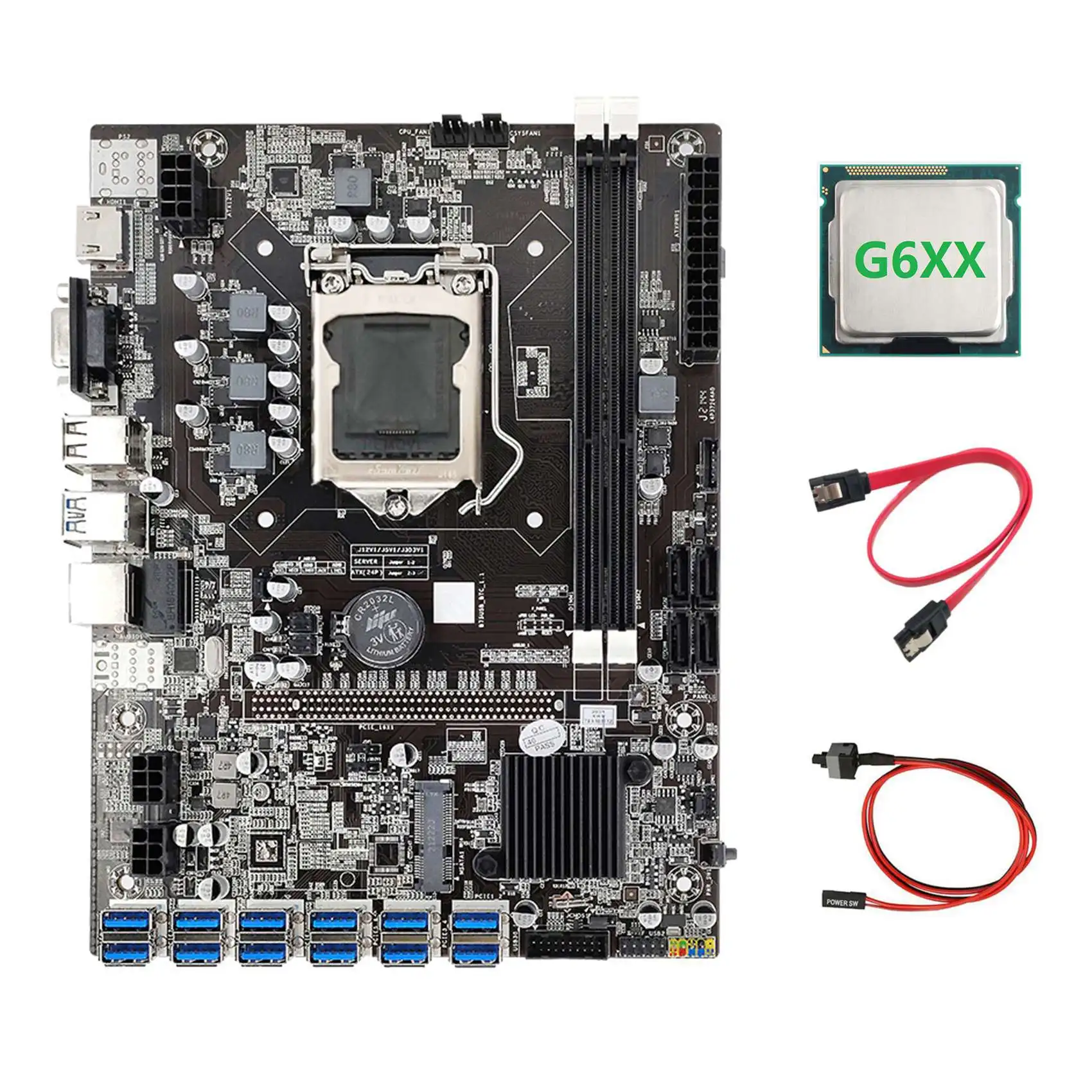 B75 ETH Mining Motherboard+G6XX CPU+Switch Cable+SATA Cable LGA1155 12 PCIE to USB MSATA DDR3 B75 USB BTC Motherboard