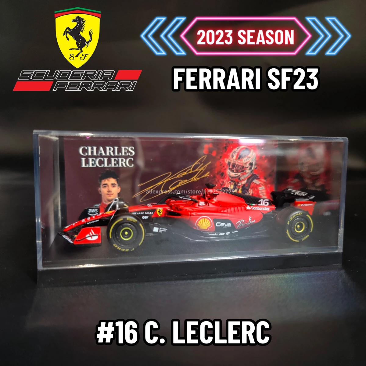 

Bburago 1:43 F1 2023 Scuderia Ferrari SF23 Replica Car Model with Signature Showcase Formula 1 Scale Miniature Xmas Gift Toy