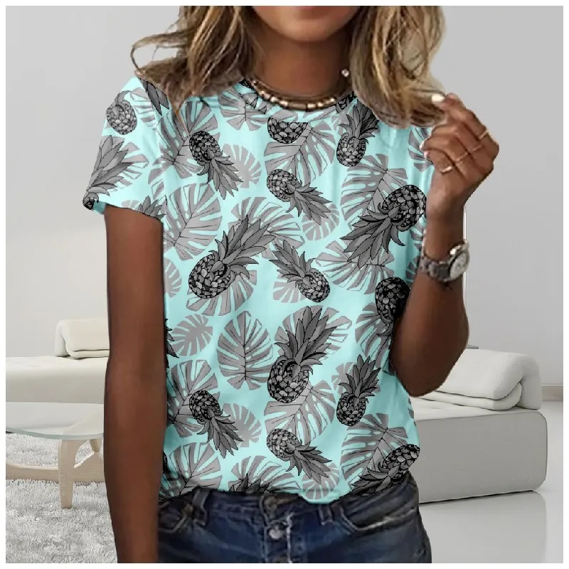

Летняя новая повседневная женская футболка в гавайском стиле, модная футболка с принтом тропических растений, пальмовых листьев, тропическ...