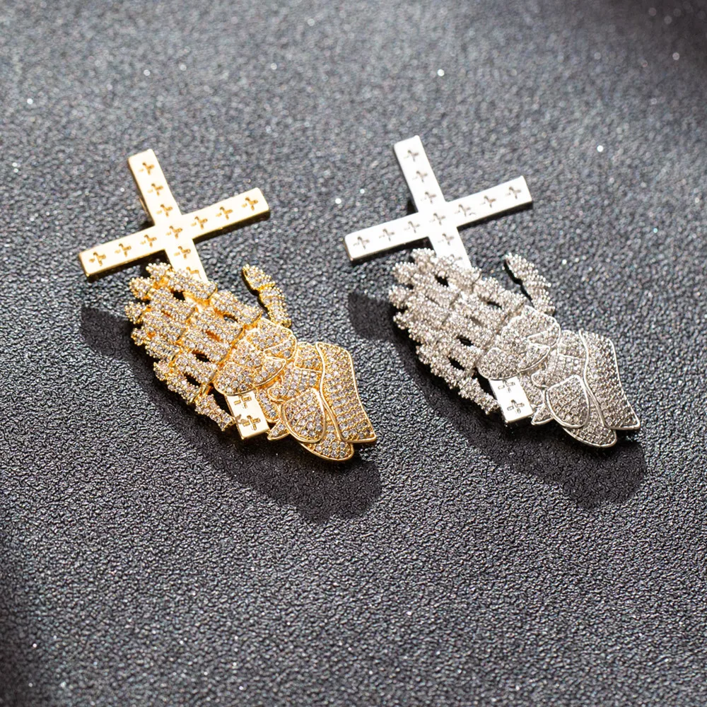 

Hip Hop Cross Hand Pendant Necklace Gold Plated For Men Rock Punk Jewelry