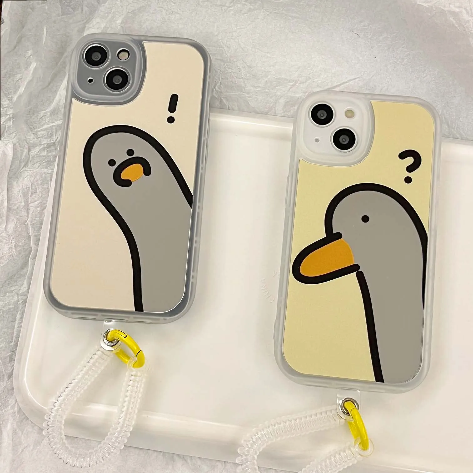 

Mirror duck couple cute ins jane bracelet Elastic rope phone case for iphone xr xsmax x 11 13 pro max 12 promax cartoon cover