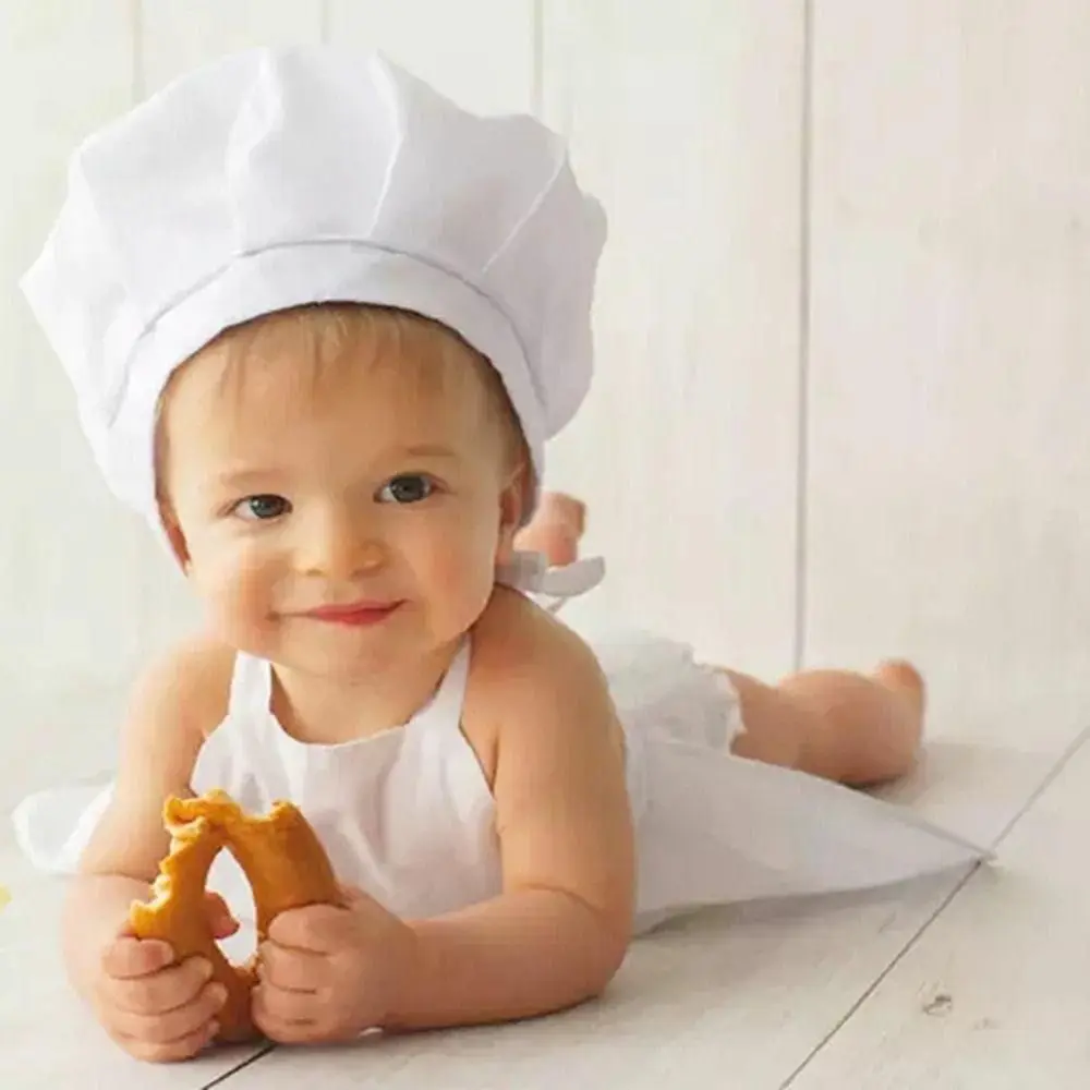 

White Cute Apron Soft Hat Cooking Infant Photo Clothes Baby Costume Newborn Photography Props Photo Accessories