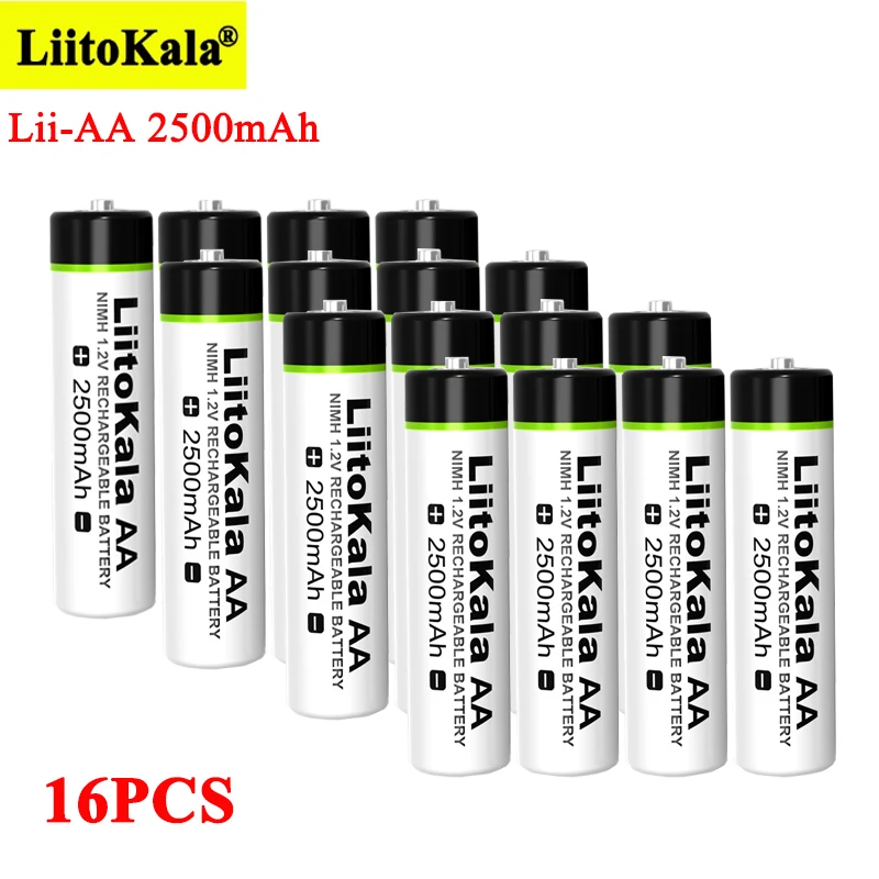 

16PCS Liitokala 1.2V AA 2500mAh Ni-MH Rechargeable Battery For Temperature Gun Remote Control Mouse Toy Electric Fan Batteries