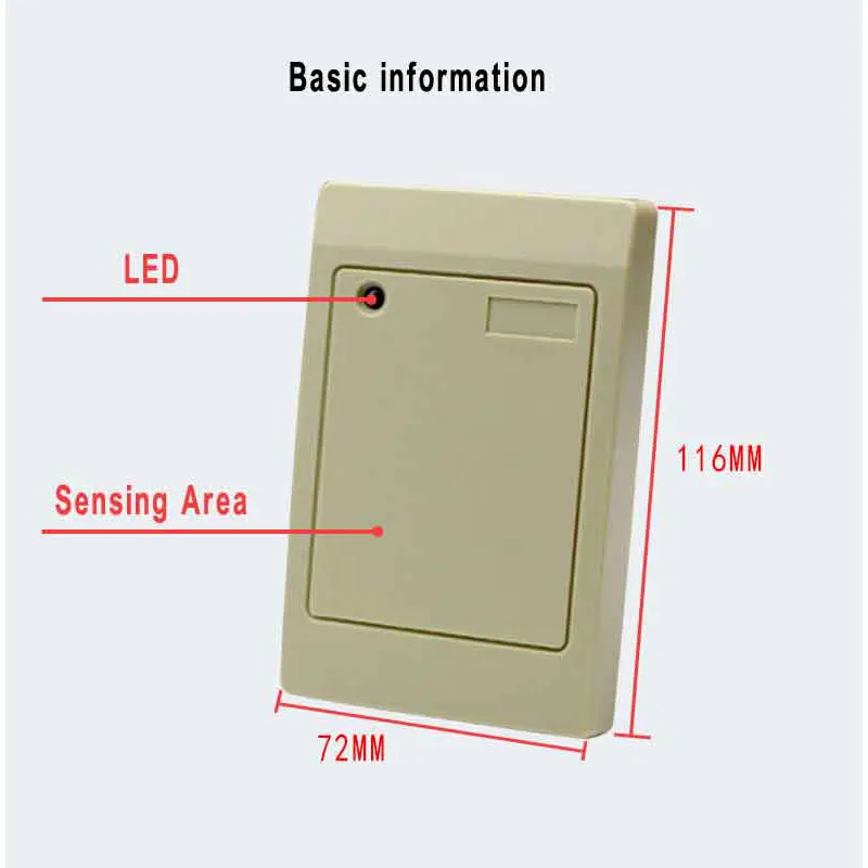 Фото Считыватель RFID-карт, считыватель EM ID с белым выходом Wiegand 125K 26/34, подключаемый к системе контроля доступа, sn:08A01 №1