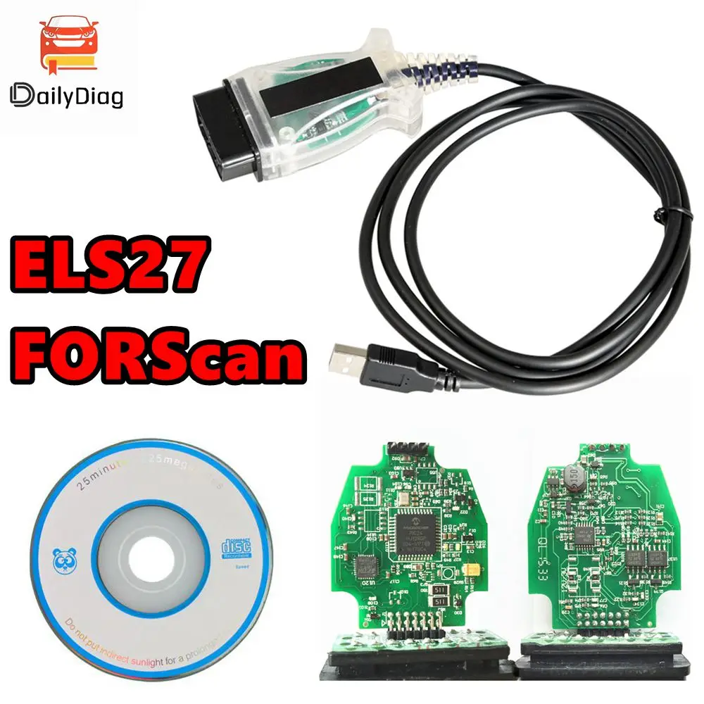 Диагностический кабель ELS27 FORScan V2.3.8 OBD2, зеленая печатная плата PIC24HJ128GP + микрочип FTDI для Ford/Mazda/Lincoln/Mercury