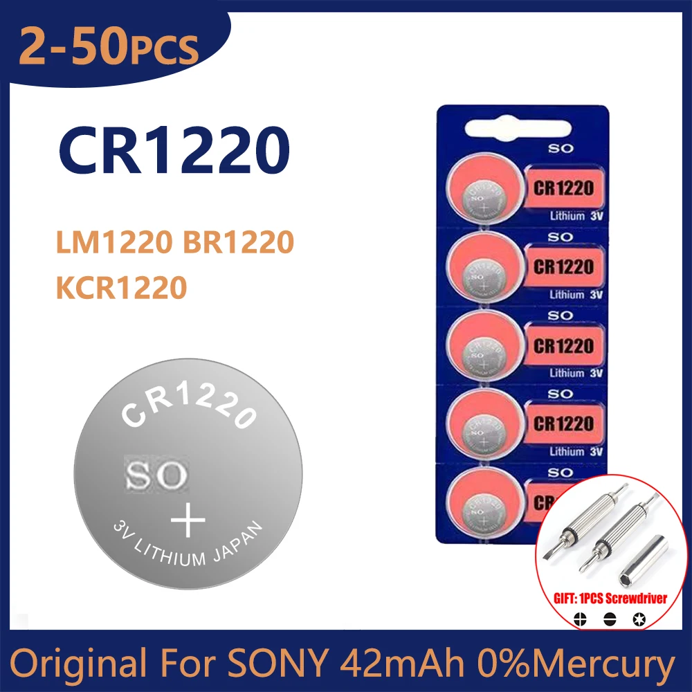Оригинальный литиевый аккумулятор для SONY CR1220 KCR1220 3 В, для игрушечных часов, весы, калькулятор, пульт дистанционного управления, мышь, кнопка, монетница