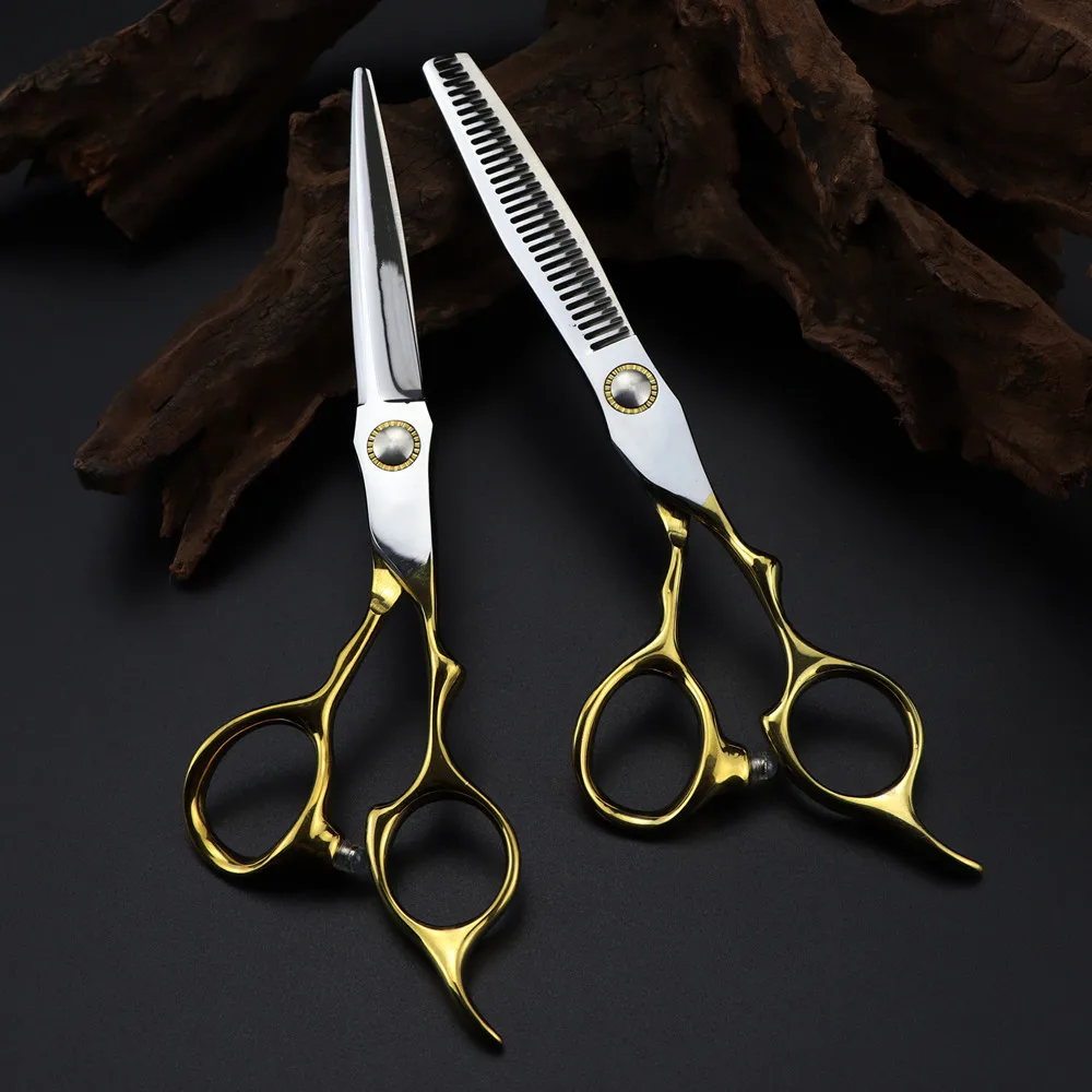 Professional JP 440c Gold scissor 6 '' Bearing screw hair cutting scissors thinning barber haircut shears hairdressing scissors