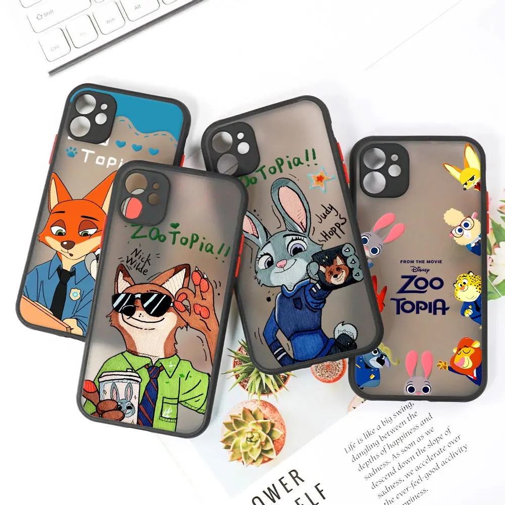 Фото Матовый полупрозрачный чехол Disney Nick Judy для iPhone 17E 17 16 16E 15 14 13 12 11 Pro Max 17 Air 7 8 Plus XR XS, противоударный №2