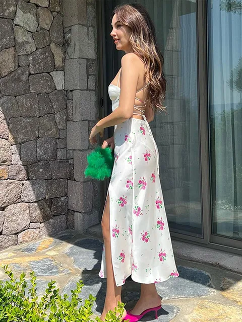 Summer Suspender Satin Print Dress 