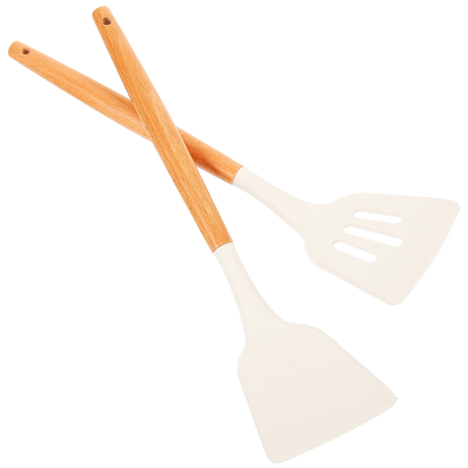 

2 Pcs Wooden Handle Silicone Spatula Kitchen Cooking Spatulas Non Stick Wok Set Nonstick Cookware Pan