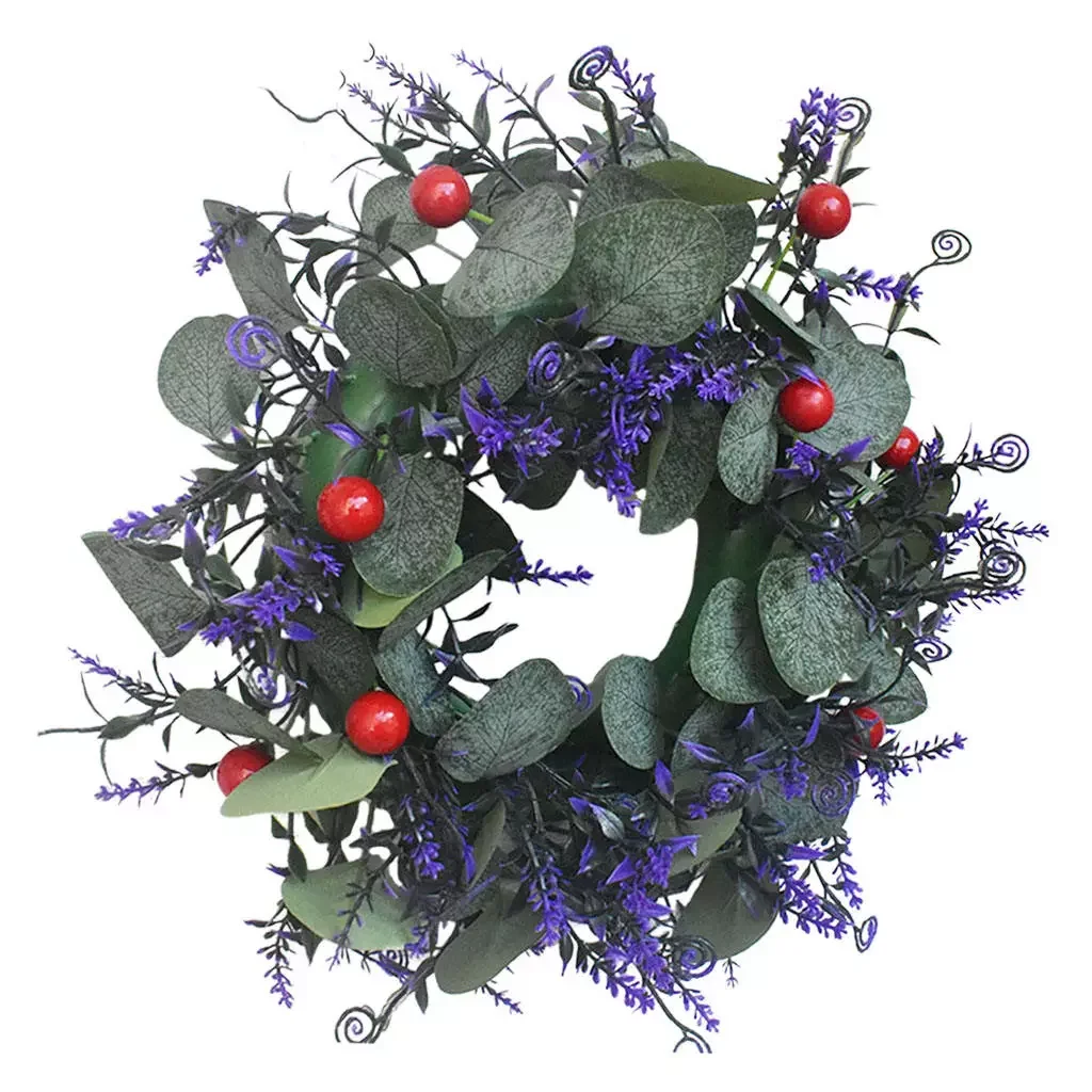 

Eucalyptus Lavender Wreath Red Berries Artificial Leaves Background Hanging Wall Window Decor Wedding Party Home Decoration