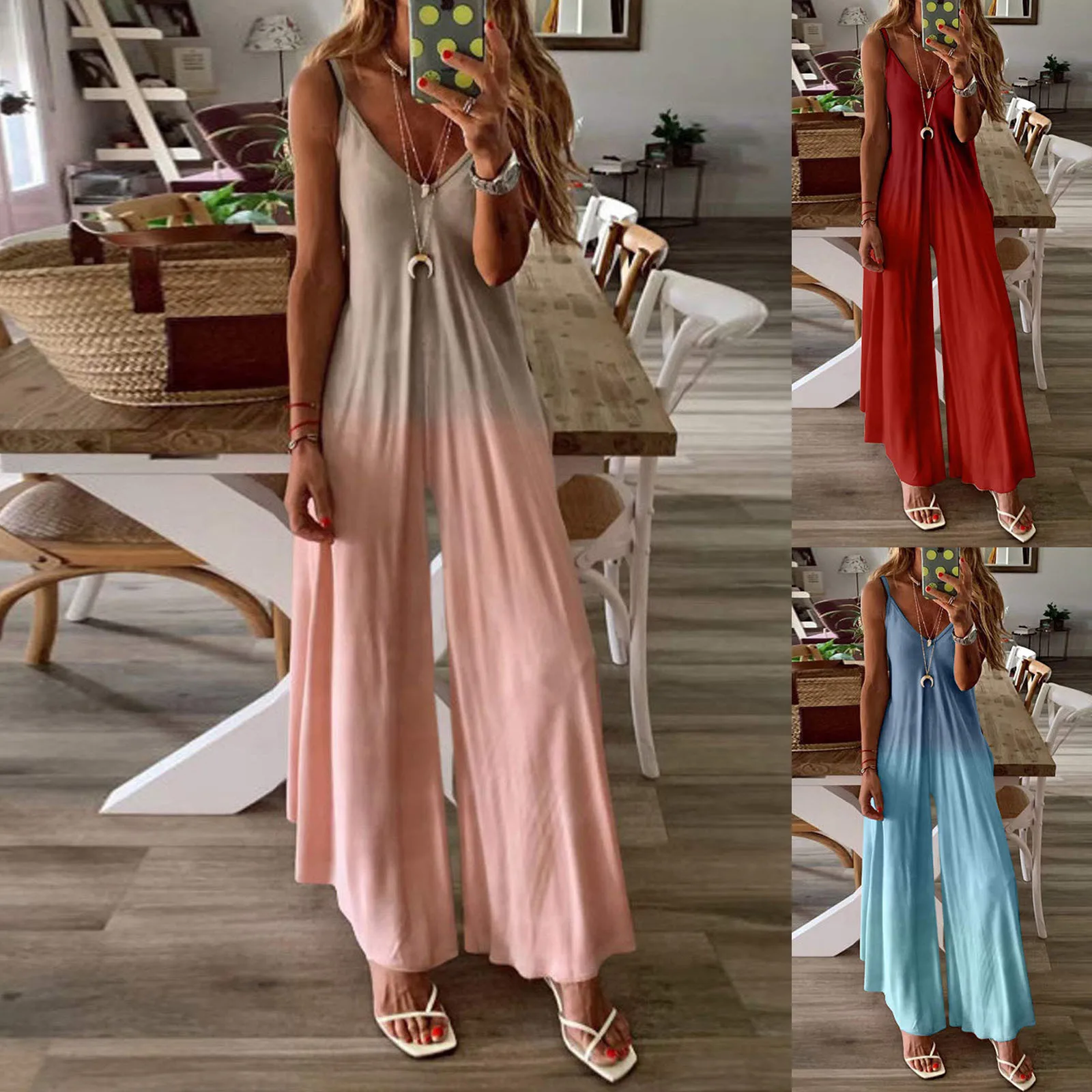 

Боди женское пляжное с широкими штанинами, повседневный Свободный комбинезон с градиентным принтом в богемном стиле, на лето