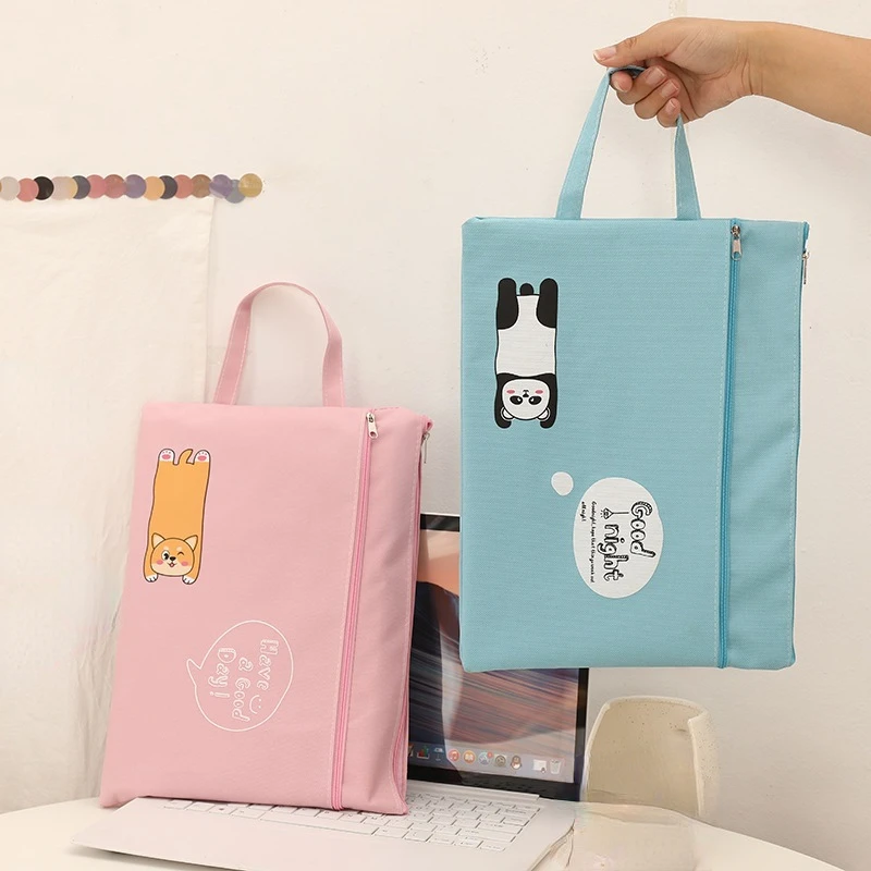 

A4 File Holder Cartoon Double Layers Documents File Pocket Pouch File Bag Office School Stationery Desk Organizer