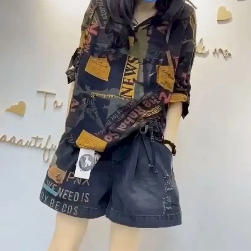 Модные джинсовые шорты женские летние модные футболки с короткими рукавами и