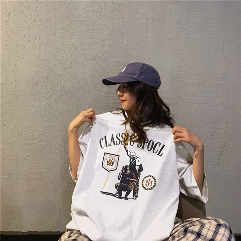 Футболка женская с коротким рукавом свободный креативный летний топ в Корейском